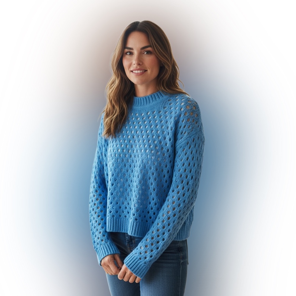 H&M Sky Blue Women's Open-Knit Crew Neck Sweater
